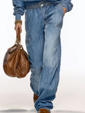 Casual And Fashionable Blue Washed Loose Jeans