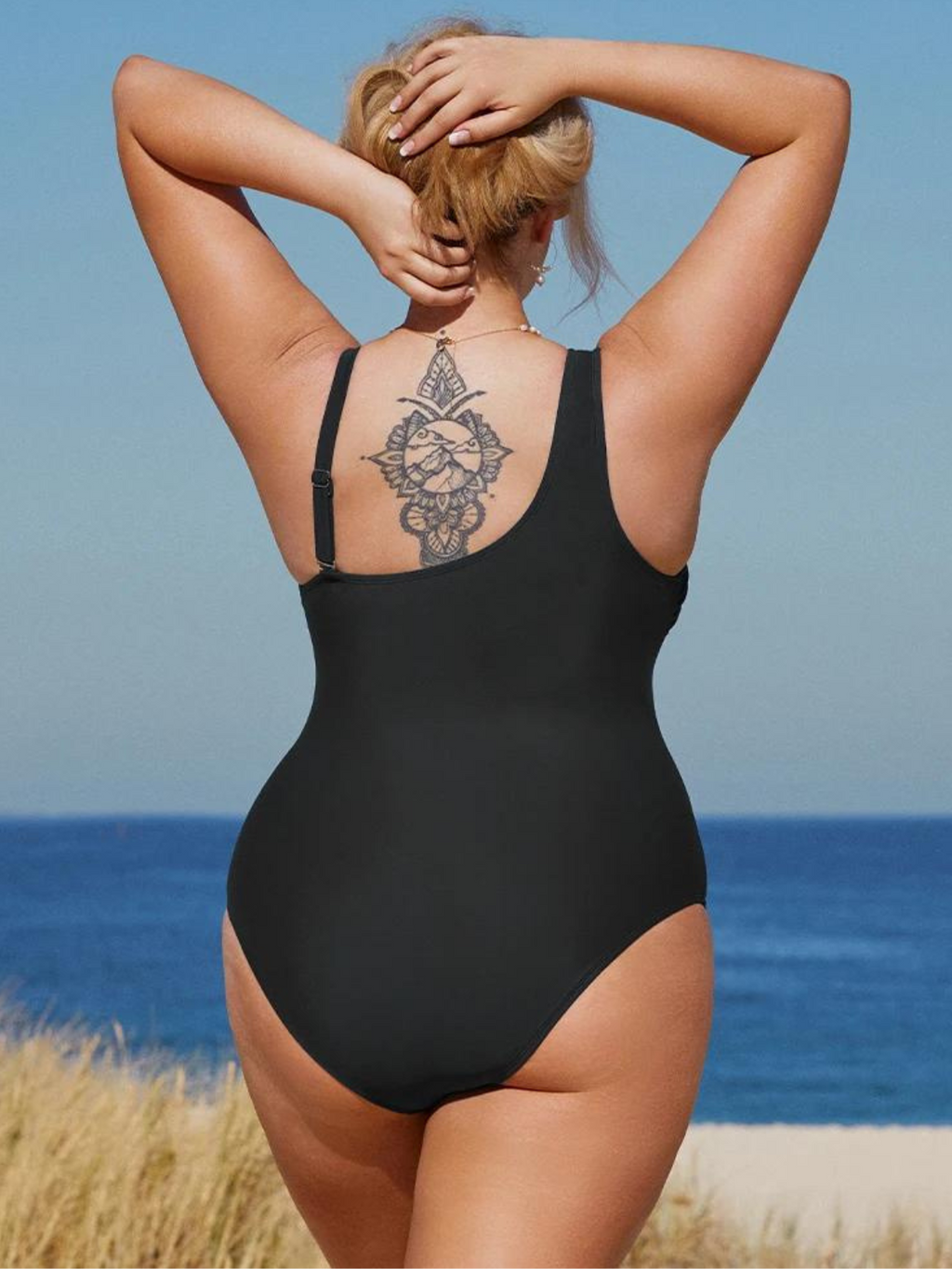 Solid Strapped One Piece Swimsuit